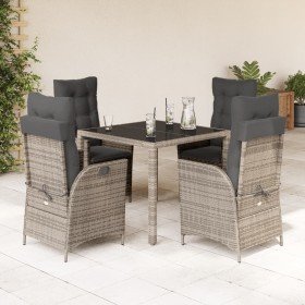 Set comedor de jardín 5 piezas con cojines ratán sintético gris Set comedor de jardín 5 piezas con cojines ratán sintético gris