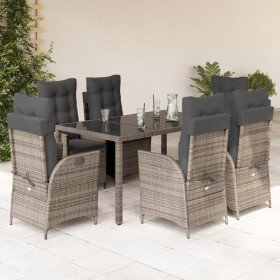 Set comedor jardín 7 pzas y cojines ratán sintético gris Set comedor jardín 7 pzas y cojines ratán sintético gris