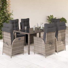 Set comedor jardín 7 pzas y cojines ratán sintético gris