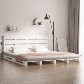 Estructura de cama de madera maciza de pino blanco 200x200 cm