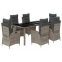Set comedor jardín 7 pzas y cojines ratán sintético gris