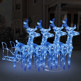 Decoración navideña de renos y trineo acrílico 240 LED