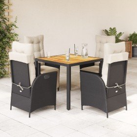 Set de muebles jardín 5 pzas con cojines ratán sintético negro