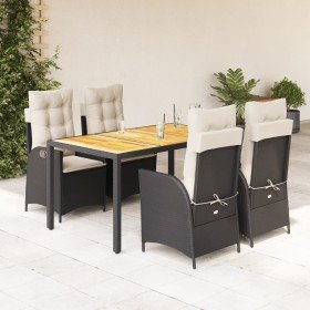 Set de muebles jardín 5 pzas con cojines ratán sintético negro