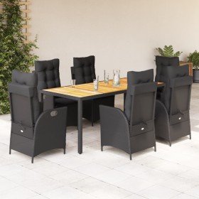 Set de comedor de jardín 7 pzas y cojines ratán sintético negro