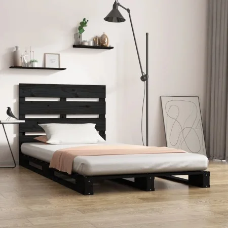 Estructura de cama madera maciza pino negro 75x190 cm de vidaXL, Camas y somieres - Ref: Foro24-3120161, Precio: 152,17 €, De...