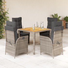 Set comedor de jardín 5 piezas con cojines ratán sintético gris