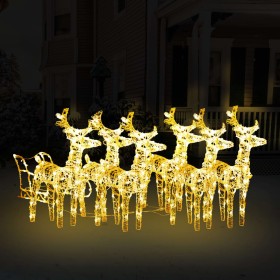 Decoración navideña de renos y trineo acrílico 320 LED