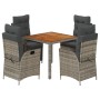 Set comedor de jardín 5 piezas con cojines ratán sintético gris