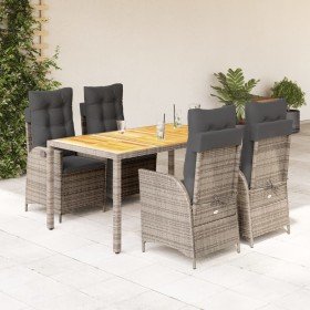 Set comedor de jardín 5 piezas con cojines ratán sintético gris