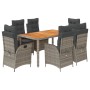 Set comedor jardín 7 pzas y cojines ratán sintético gris