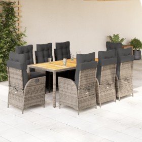 Set comedor jardín 9 pzas y cojines ratán sintético gris Set comedor jardín 9 pzas y cojines ratán sintético gris