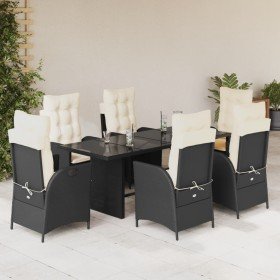 Set de comedor de jardín 7 pzas y cojines ratán sintético negro
