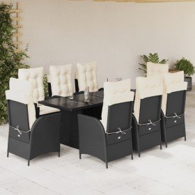 Set de comedor de jardín 9 pzas y cojines ratán sintético negro en Conjuntos de jardín | Comprar online en Foro24