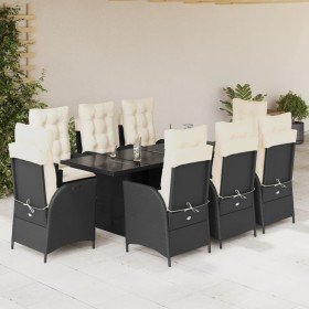 Set de comedor de jardín 9 pzas y cojines ratán sintético negro en Conjuntos de jardín | Comprar online en Foro24