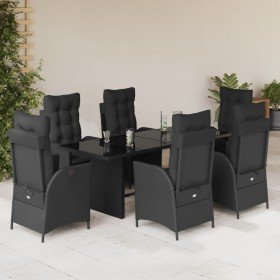 Set de comedor de jardín 7 pzas y cojines ratán sintético negro Set de comedor de jardín 7 pzas y cojines ratán sintético negro