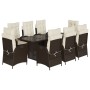 Set comedor para jardín 9 pzas y cojines ratán sintético marrón