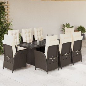 Set comedor para jardín 9 pzas y cojines ratán sintético marrón en Conjuntos de jardín | Comprar online en Foro24