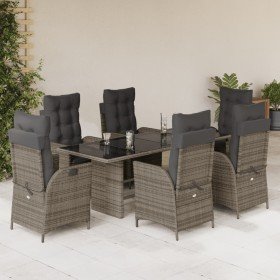 Set comedor jardín 7 pzas y cojines ratán sintético gris