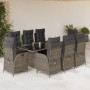 Set comedor jardín 9 pzas y cojines ratán sintético gris