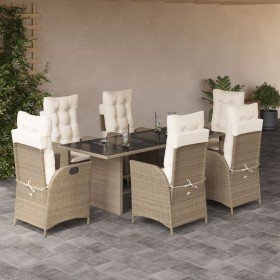 Set comedor de jardín 7 pzas con cojines ratán sintético beige en Conjuntos de jardín | Comprar online en Foro24