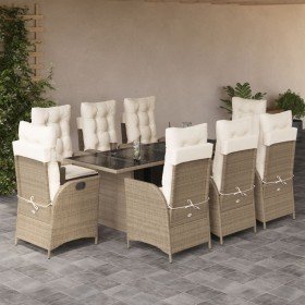 Set comedor de jardín 9 pzas con cojines ratán sintético beige en Conjuntos de jardín | Comprar online en Foro24
