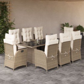 Set comedor de jardín 9 pzas con cojines ratán sintético beige en Conjuntos de jardín | Comprar online en Foro24
