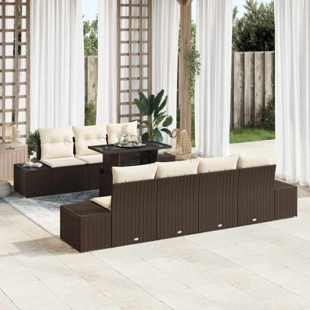 Conjunto de sofá de jardín con cojín 8 pcs Marrón y crema