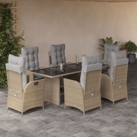 Set comedor de jardín 7 pzas con cojines ratán sintético beige