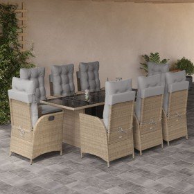 Set comedor de jardín 9 pzas con cojines ratán sintético beige