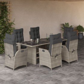 Set comedor jardín 7 pzas y cojines ratán sintético gris claro Set comedor jardín 7 pzas y cojines ratán sintético gris claro
