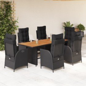 Set de comedor de jardín 7 pzas y cojines ratán sintético negro Set de comedor de jardín 7 pzas y cojines ratán sintético negro