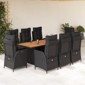 Set de comedor de jardín 9 pzas y cojines ratán sintético negro en Conjuntos de jardín | Comprar online en Foro24