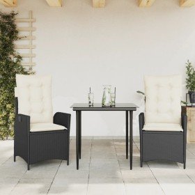 Set comedor de jardín 3 pzas con cojines ratán sintético negro Set comedor de jardín 3 pzas con cojines ratán sintético negro