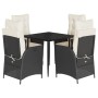 Set de muebles jardín 5 pzas con cojines ratán sintético negro