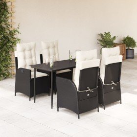 Set de muebles jardín 5 pzas con cojines ratán sintético negro Set de muebles jardín 5 pzas con cojines ratán sintético negro