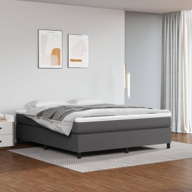 Estructura de cama de cuero sintético gris 200x200 cm