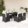 Set de comedor de jardín 7 pzas y cojines ratán sintético negro