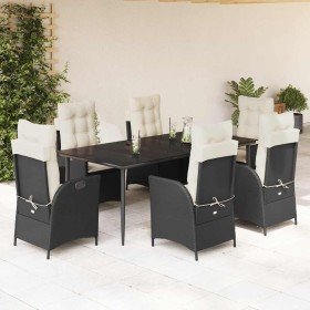 Set de comedor de jardín 7 pzas y cojines ratán sintético negro