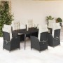 Set de comedor de jardín 7 pzas y cojines ratán sintético negro