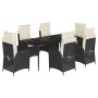 Set de comedor de jardín 7 pzas y cojines ratán sintético negro