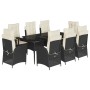 Set de comedor de jardín 9 pzas y cojines ratán sintético negro