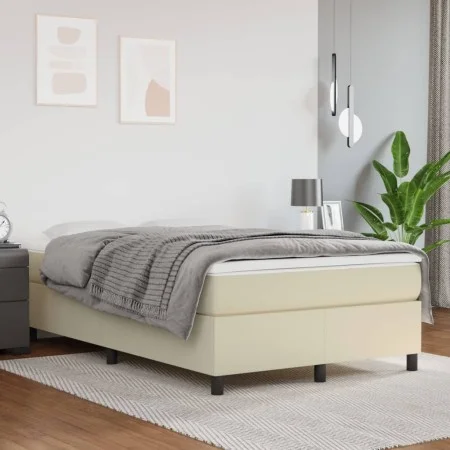 Box spring bed frame cream synthetic leather 120x200 cm by vidaXL, Beds and slatted bases - Ref: Foro24-3121037, Price: 134,7...