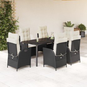 Set de comedor de jardín 7 pzas y cojines ratán sintético negro