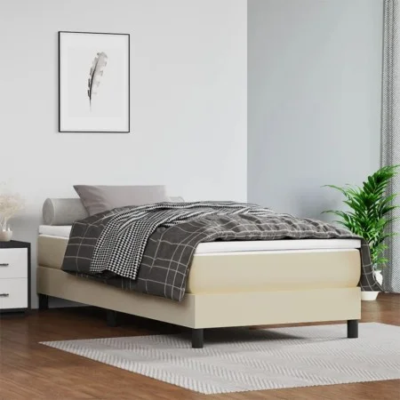Cream synthetic leather bed frame 90x200 cm by vidaXL, Beds and slatted bases - Ref: Foro24-3120678, Price: 77,22 €, Discount: %
