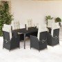 Set de comedor de jardín 7 pzas y cojines ratán sintético negro