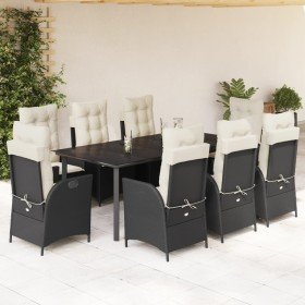 Set de comedor de jardín 9 pzas y cojines ratán sintético negro en Conjuntos de jardín | Comprar online en Foro24