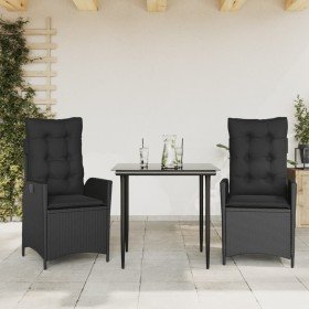 Set comedor de jardín 3 pzas con cojines ratán sintético negro