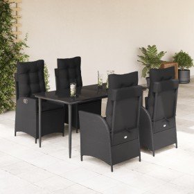 Set de muebles jardín 5 pzas con cojines ratán sintético negro
