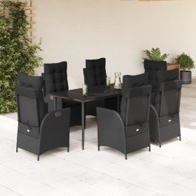 Set de comedor de jardín 7 pzas y cojines ratán sintético negro Set de comedor de jardín 7 pzas y cojines ratán sintético negro